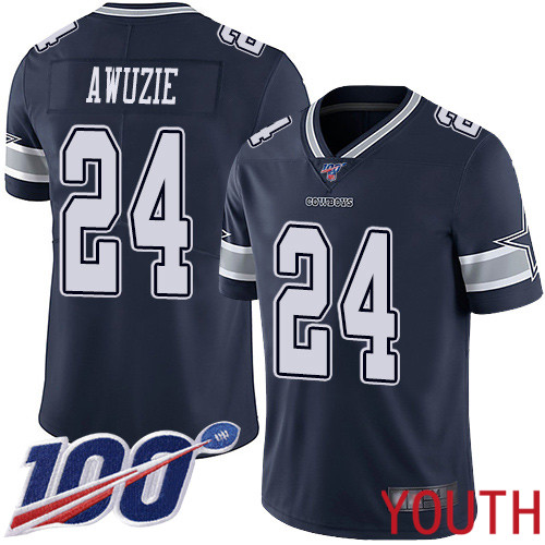 Youth Dallas Cowboys Limited Navy Blue Chidobe Awuzie Home #24 100th Season Vapor Untouchable NFL Jersey